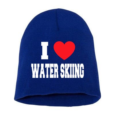 I Love Water Skiing Cool Gift Short Acrylic Beanie