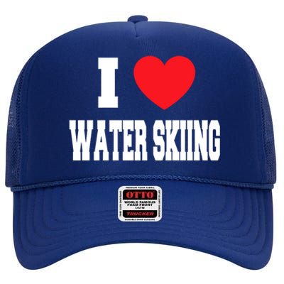 I Love Water Skiing Cool Gift High Crown Mesh Back Trucker Hat