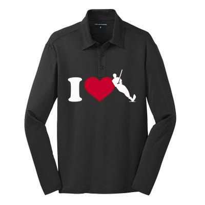 I Love Water Skiing Gift Silk Touch Performance Long Sleeve Polo