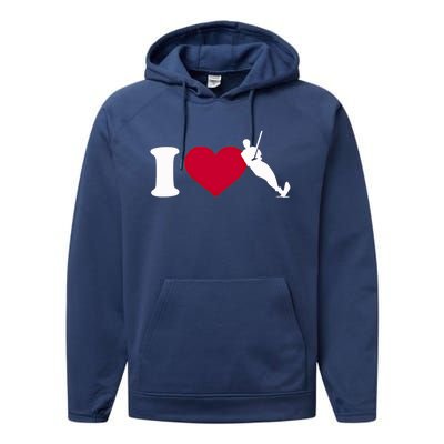 I Love Water Skiing Gift Performance Fleece Hoodie