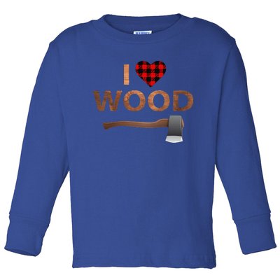 I Love Wood Lumberjack Heart Halloween Party Gift Toddler Long Sleeve Shirt