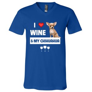 I Love Wine And My Chihuahua Mom Dad Dog Ing Pet Parent Funny Gift V-Neck T-Shirt