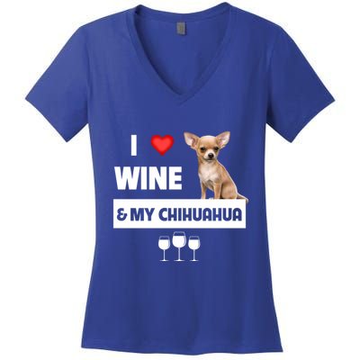 I Love Wine And My Chihuahua Mom Dad Dog Ing Pet Parent Funny Gift Women's V-Neck T-Shirt