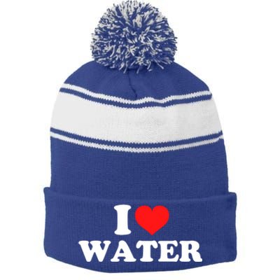 I Love Water Gift Stripe Pom Pom Beanie