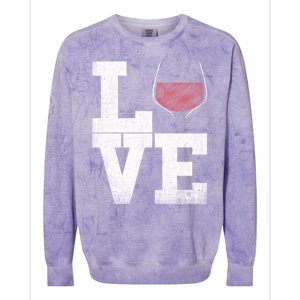 I Love Wine Red Wine Glass Heart Meaningful Gift Wine Er Distressed Funny Gift Colorblast Crewneck Sweatshirt