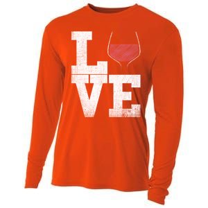 I Love Wine Red Wine Glass Heart Meaningful Gift Wine Er Distressed Funny Gift Cooling Performance Long Sleeve Crew