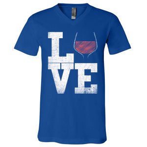 I Love Wine Red Wine Glass Heart Meaningful Gift Wine Er Distressed Funny Gift V-Neck T-Shirt