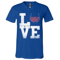 I Love Wine Red Wine Glass Heart Meaningful Gift Wine Er Distressed Funny Gift V-Neck T-Shirt