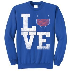 I Love Wine Red Wine Glass Heart Meaningful Gift Wine Er Distressed Funny Gift Tall Sweatshirt