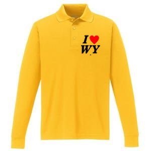 I Love Wyoming Performance Long Sleeve Polo