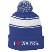 I Love Water Gift Stripe Pom Pom Beanie