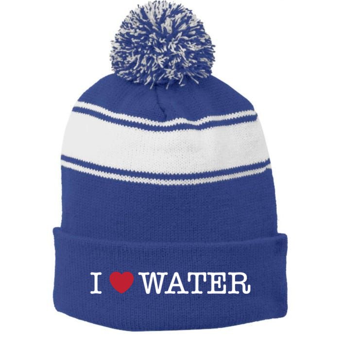 I Love Water Gift Stripe Pom Pom Beanie