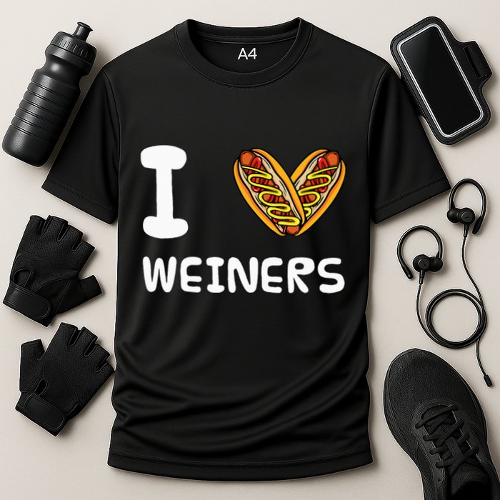 I Love Weiners Hotdogs Frankfurter Wiener Frank Sausage Bun Cooling Performance Crew T-Shirt