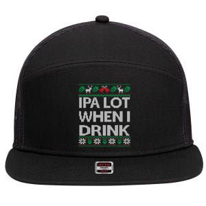 IPA Lot When I Drink Ugly Christmas Craft Beer Drinker 7 Panel Mesh Trucker Snapback Hat