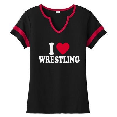 I Love Wrestling Heart Love Training Gift Ladies Halftime Notch Neck Tee