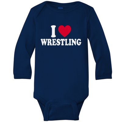 I Love Wrestling Heart Love Training Gift Baby Long Sleeve Bodysuit