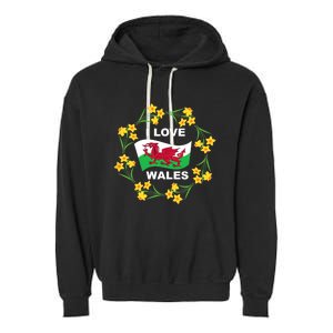 I Love Wales Welsh Dragon With Daffodils Garment-Dyed Fleece Hoodie