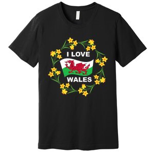 I Love Wales Welsh Dragon With Daffodils Premium T-Shirt