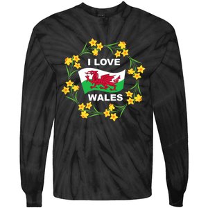 I Love Wales Welsh Dragon With Daffodils Tie-Dye Long Sleeve Shirt