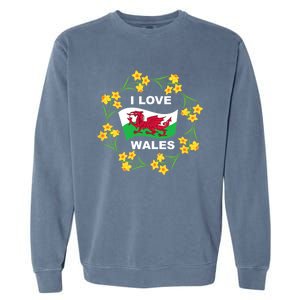 I Love Wales Welsh Dragon With Daffodils Garment-Dyed Sweatshirt