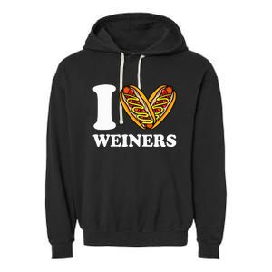 I Love Weiners Hotdogs Wiener Frank Sausage Bun Garment-Dyed Fleece Hoodie