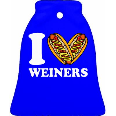 I Love Weiners Hotdogs Wiener Frank Sausage Bun Ceramic Bell Ornament