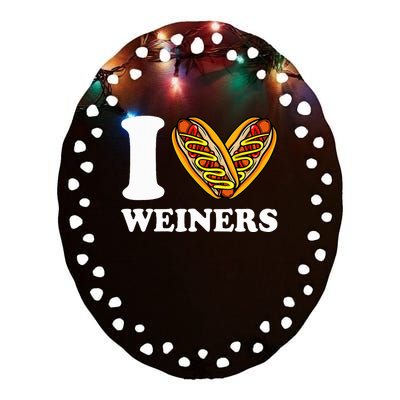 I Love Weiners Hotdogs Wiener Frank Sausage Bun Ceramic Oval Ornament