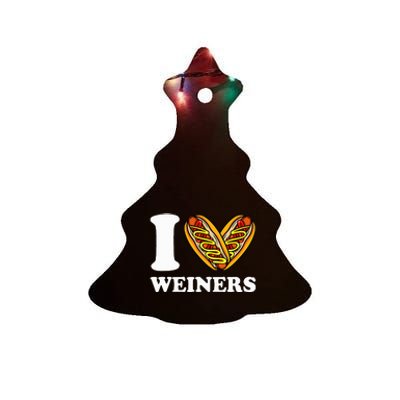 I Love Weiners Hotdogs Wiener Frank Sausage Bun Ceramic Tree Ornament