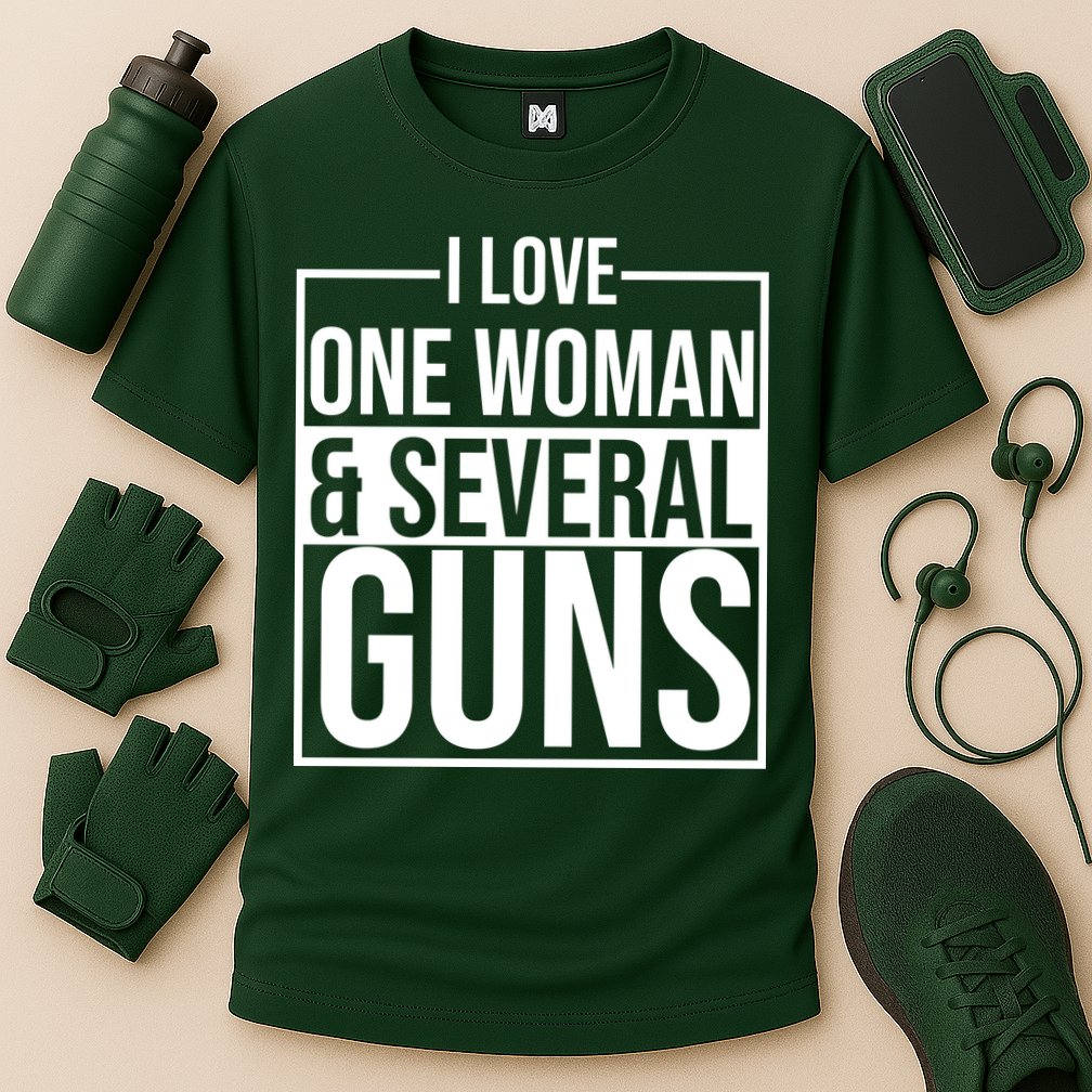 I Love Woman And Several Guns Cooling Performance Crew T-Shirt