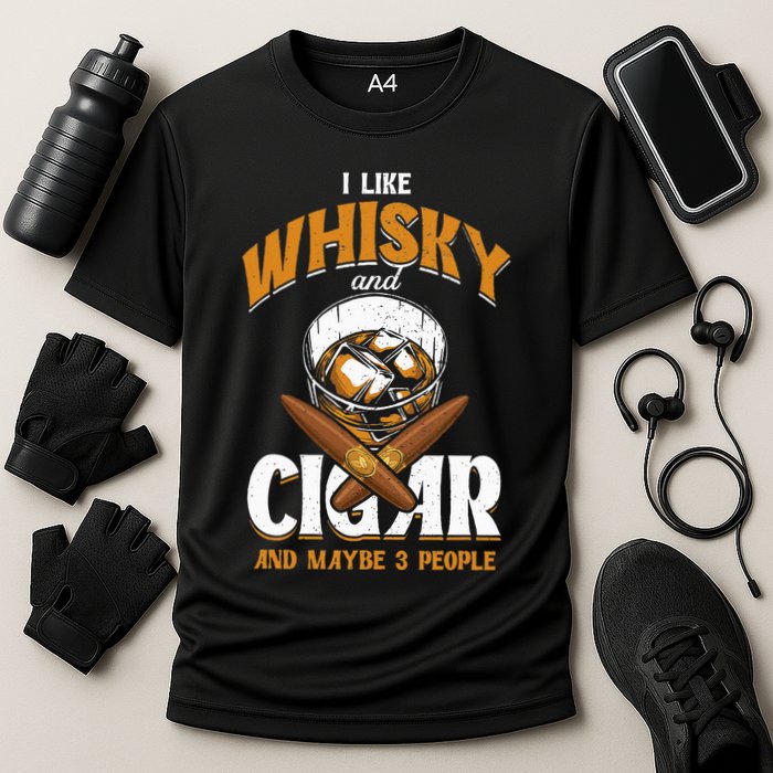 I Like Whisky And Cigars Cigars Smoker Alcohol Drinker Cooling Performance Crew T-Shirt