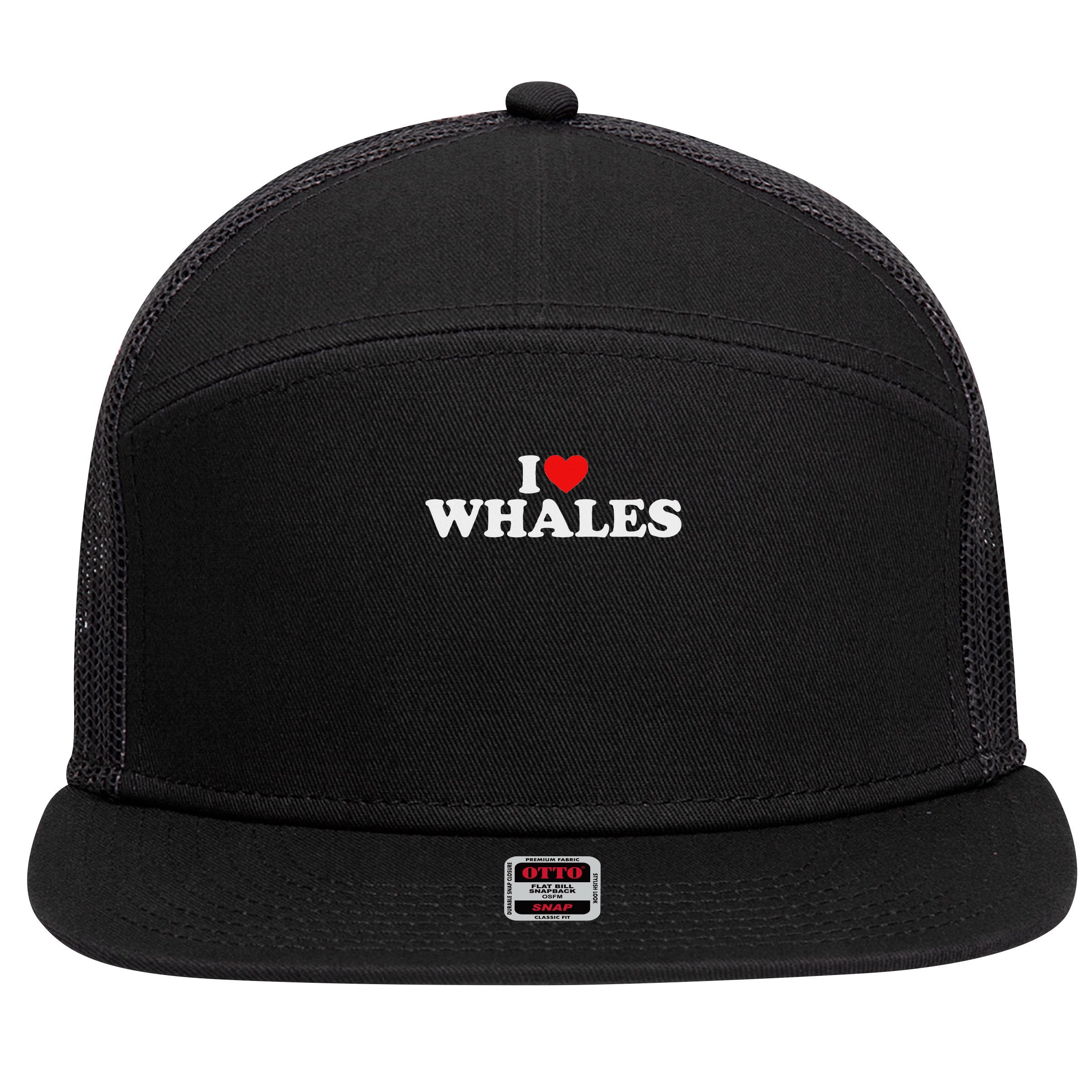 I Love Whales 7 Panel Mesh Trucker Snapback Hat