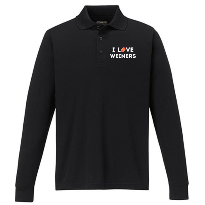 I Love Weiners Frank Sausage Bun Hotdogs Food Performance Long Sleeve Polo