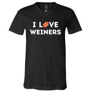 I Love Weiners Frank Sausage Bun Hotdogs Food V-Neck T-Shirt