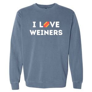 I Love Weiners Frank Sausage Bun Hotdogs Food Garment-Dyed Sweatshirt