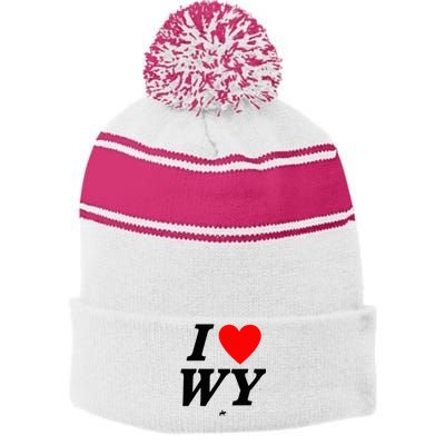 I Love Wyoming Stripe Pom Pom Beanie