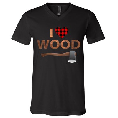 I Love Wood Lumberjack Heart Halloween Party Gift V-Neck T-Shirt