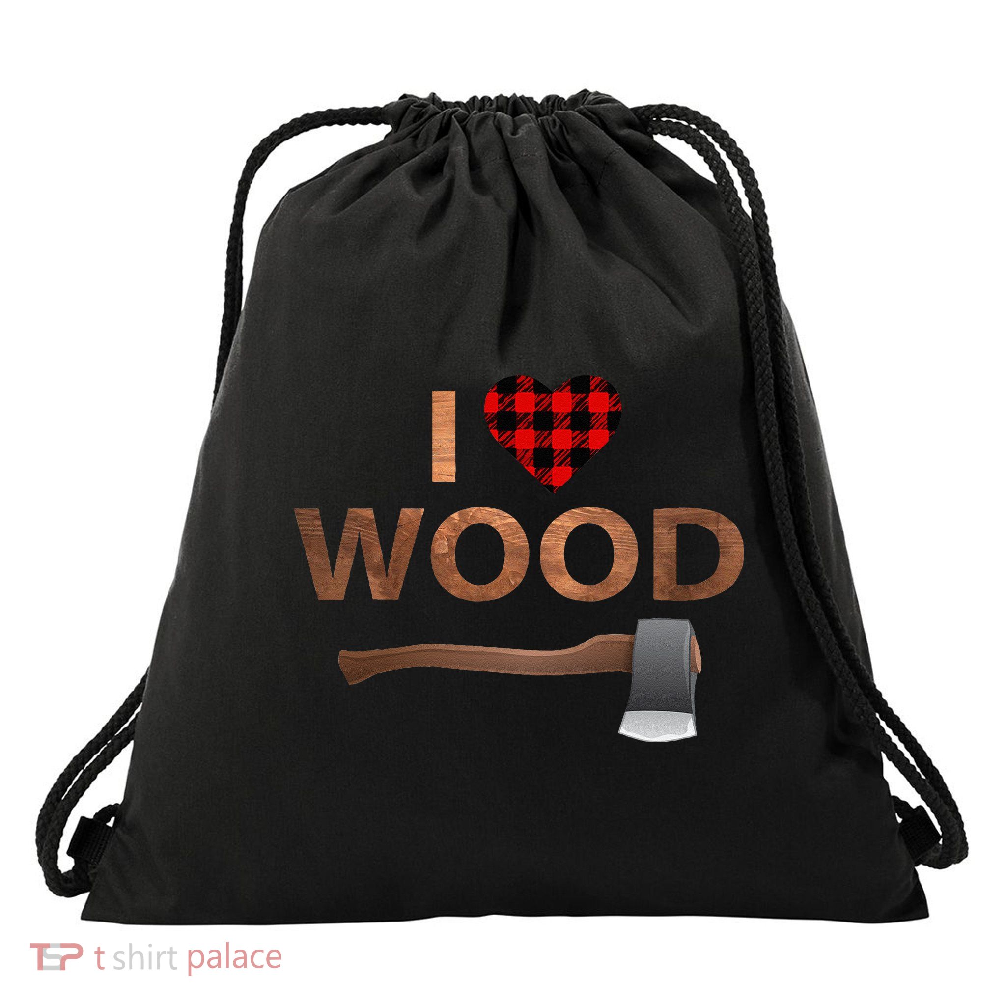 I Love Wood Lumberjack Heart Halloween Party Gift Drawstring Bag