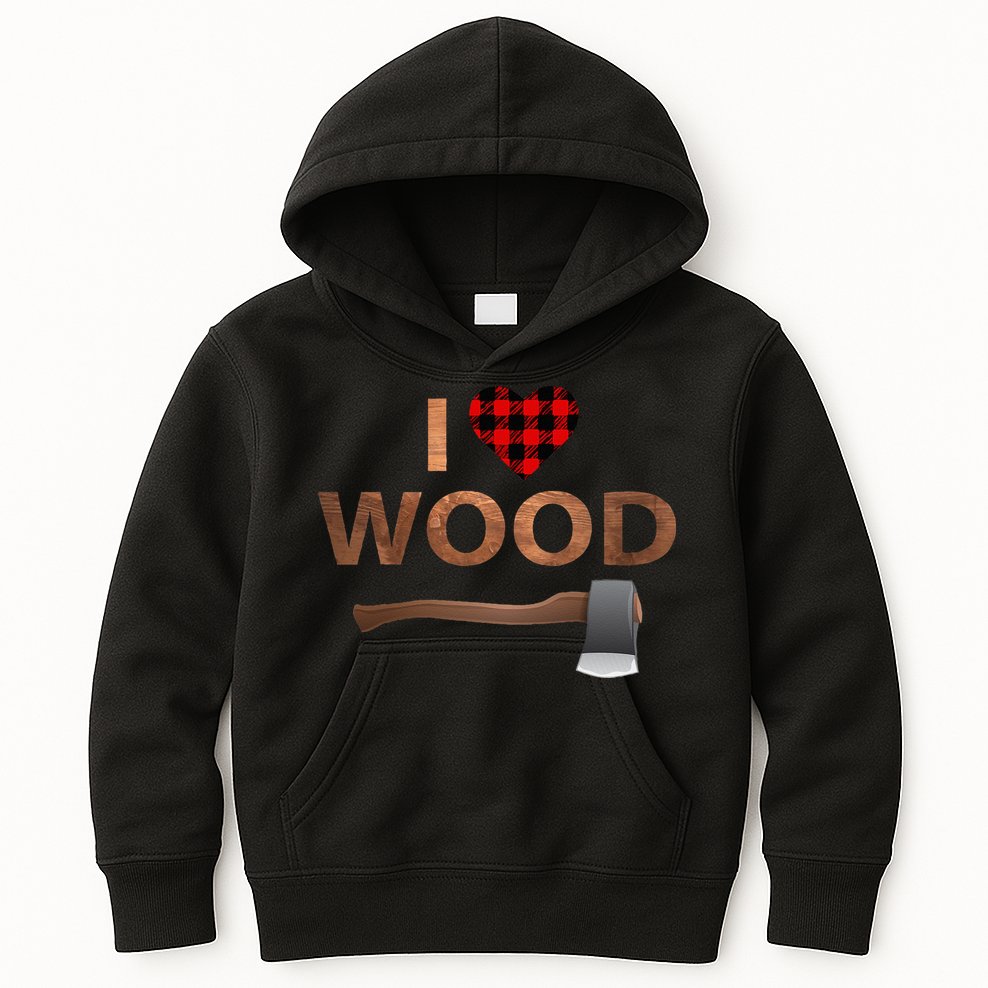I Love Wood Lumberjack Heart Halloween Party Gift Kids Hoodie