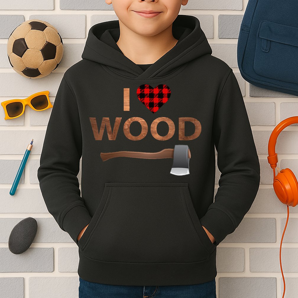 I Love Wood Lumberjack Heart Halloween Party Gift Kids Hoodie