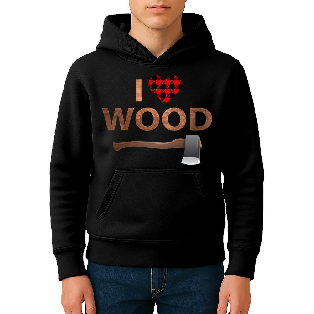 I Love Wood Lumberjack Heart Halloween Party Gift Kids Hoodie