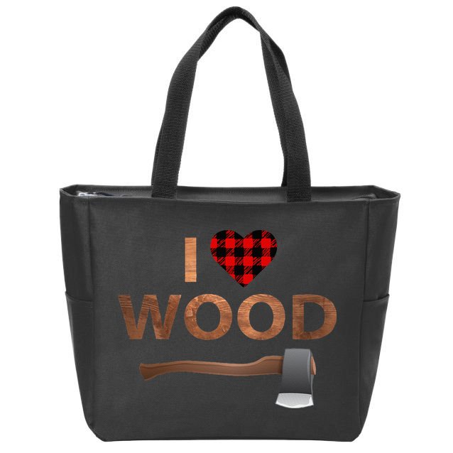 I Love Wood Lumberjack Heart Halloween Party Gift Zip Tote Bag