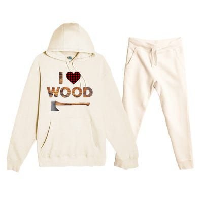 I Love Wood  Lumberjack Heart Halloween Costume  Premium Hooded Sweatsuit Set