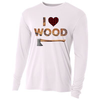 I Love Wood  Lumberjack Heart Halloween Costume  Cooling Performance Long Sleeve Crew