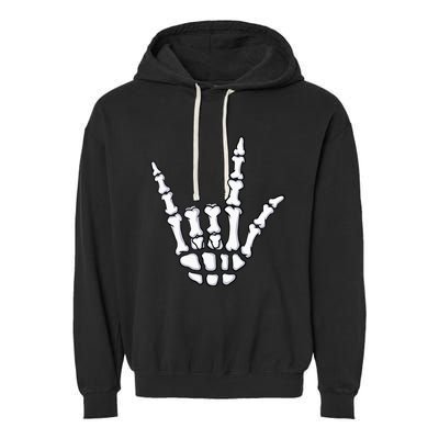 I Love You Sign Language Skeleton Hand ASL Halloween Garment-Dyed Fleece Hoodie