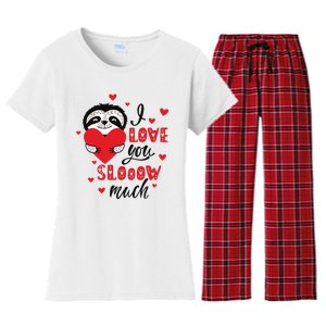 I Love You So Much Cute Sloth Valentines Day Gift Women's Flannel Pajama Set