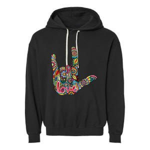 I Love You American Sign Language Gift Garment-Dyed Fleece Hoodie