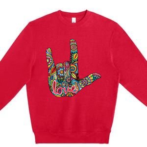 I Love You American Sign Language Gift Premium Crewneck Sweatshirt