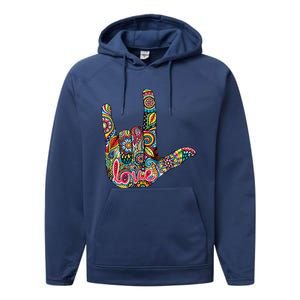 I Love You American Sign Language Gift Performance Fleece Hoodie