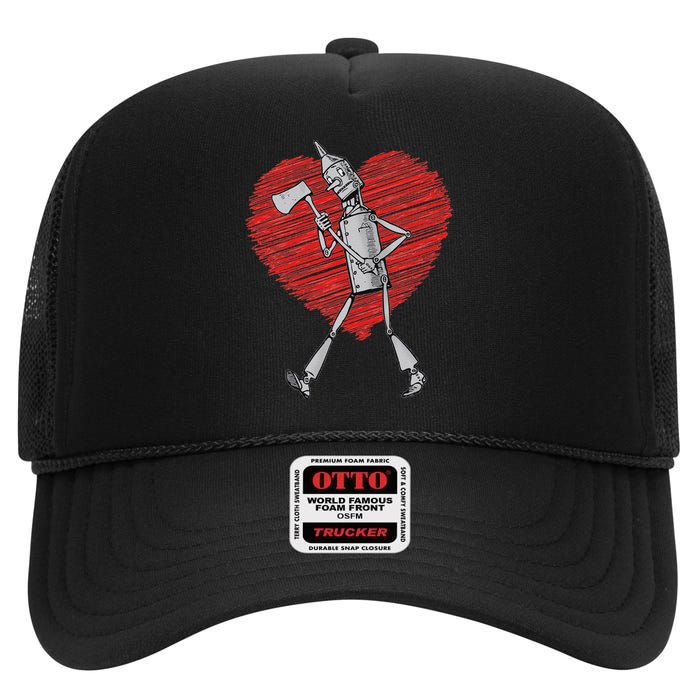 I Love You Wizard Of Oz Tin Man Scribble Heart High Crown Mesh Back Trucker Hat