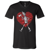 I Love You Wizard Of Oz Tin Man Scribble Heart V-Neck T-Shirt